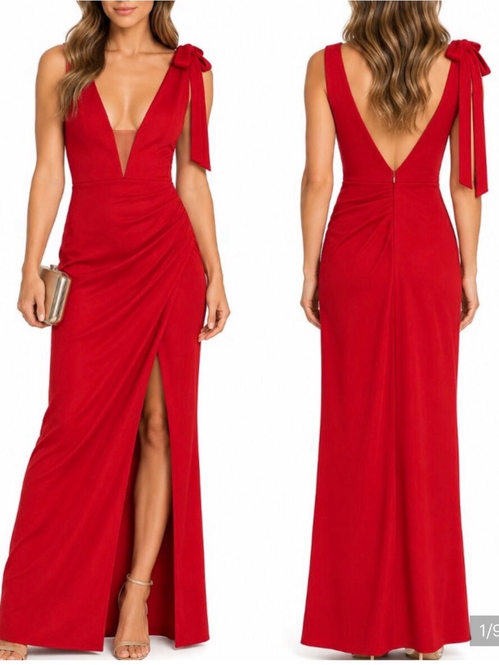 Lovers + Friends Red Plunging V-Neck Maxi Dress with Shoulder Tie